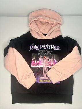 Pink Panther Hoodie Kids Size 6Y 120 Black Pink Graphic Sweatshirt MGM Cartoon